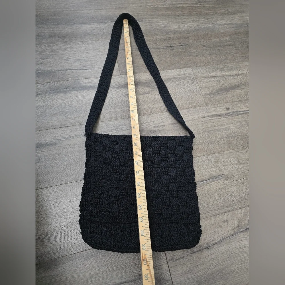 The Sak Handmade In Indonesia Black Woven Crochet Pattern Minimalist Boho